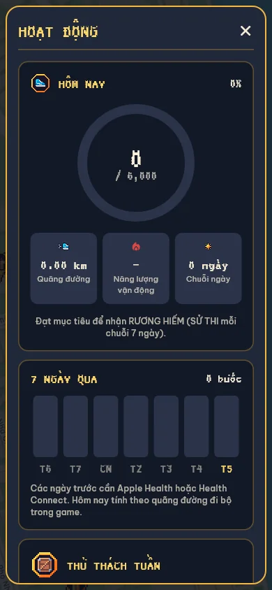 Màn hình hoạt động với số bước và mục tiêu